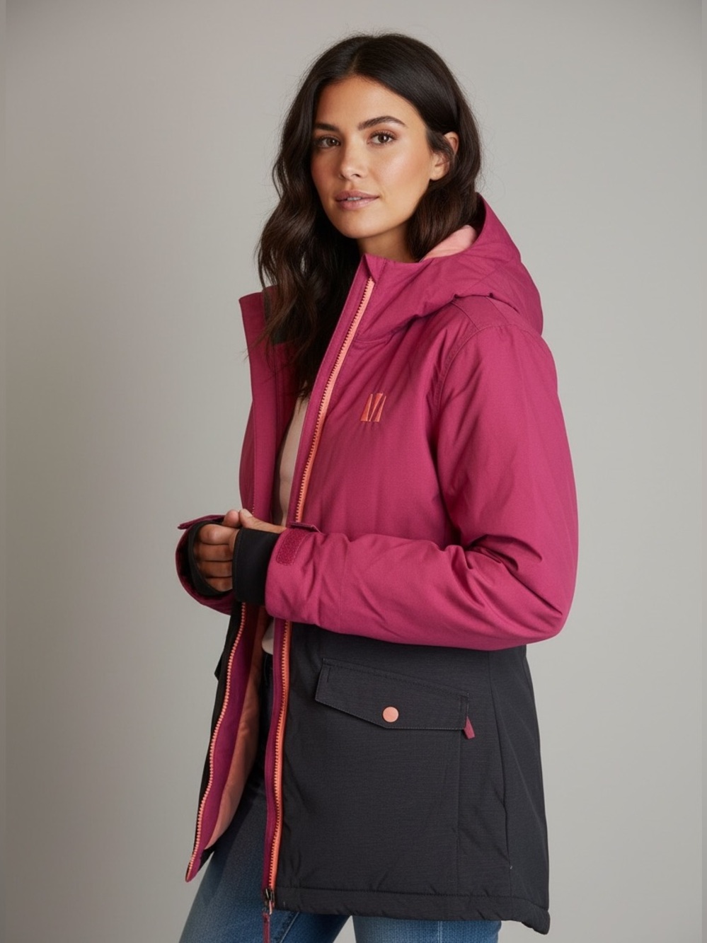 Women's Pink & Black Hooded winter Jacket